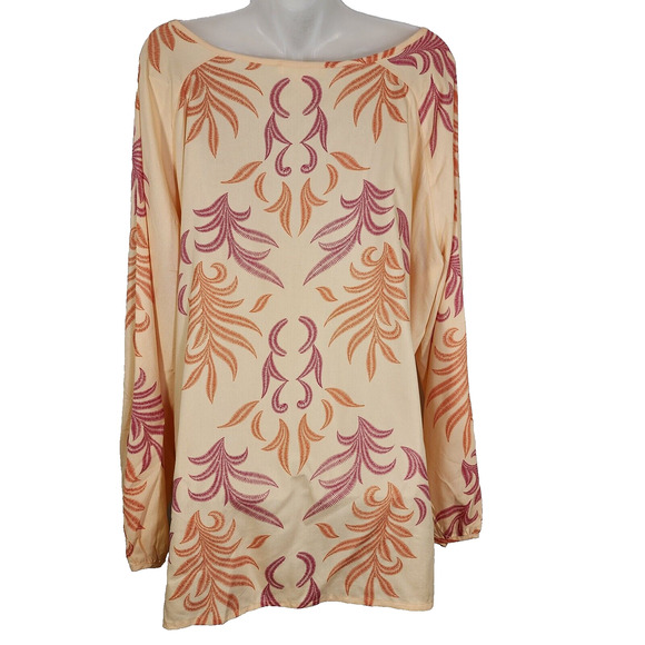 Lascana for Venus Tunic Top XL Orange Pink Long Sleeve V Neck Floral Coverup - Picture 2 of 12